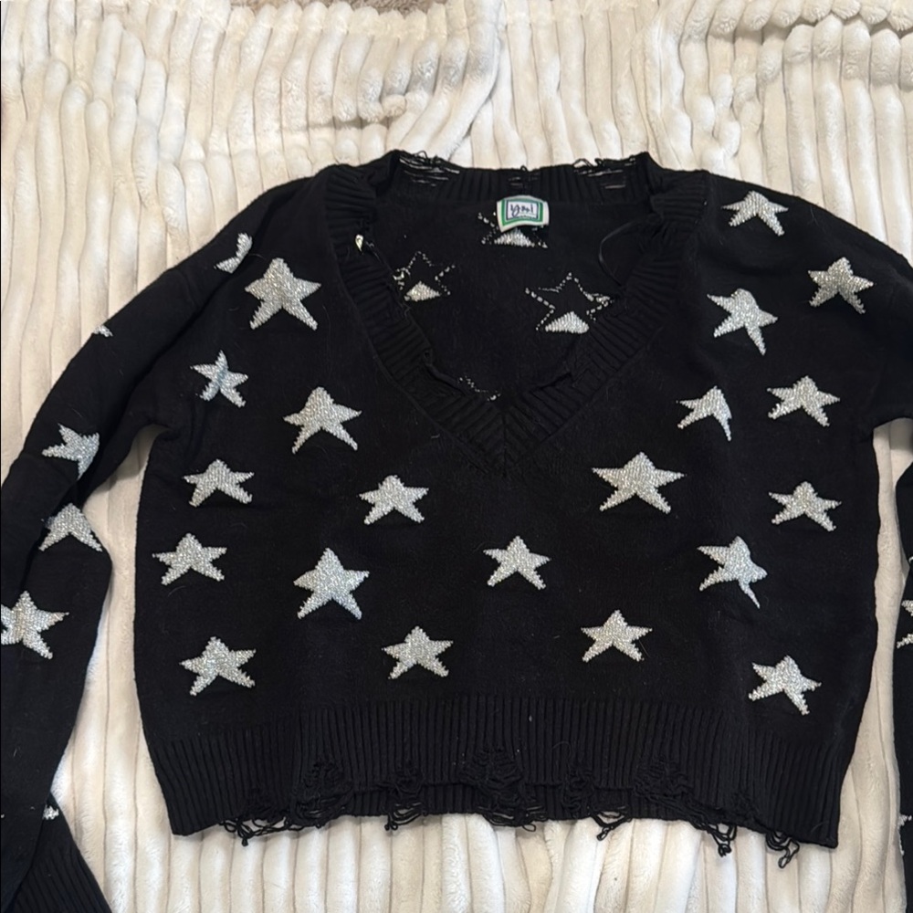 Chic Black Sweater with Silver Stars